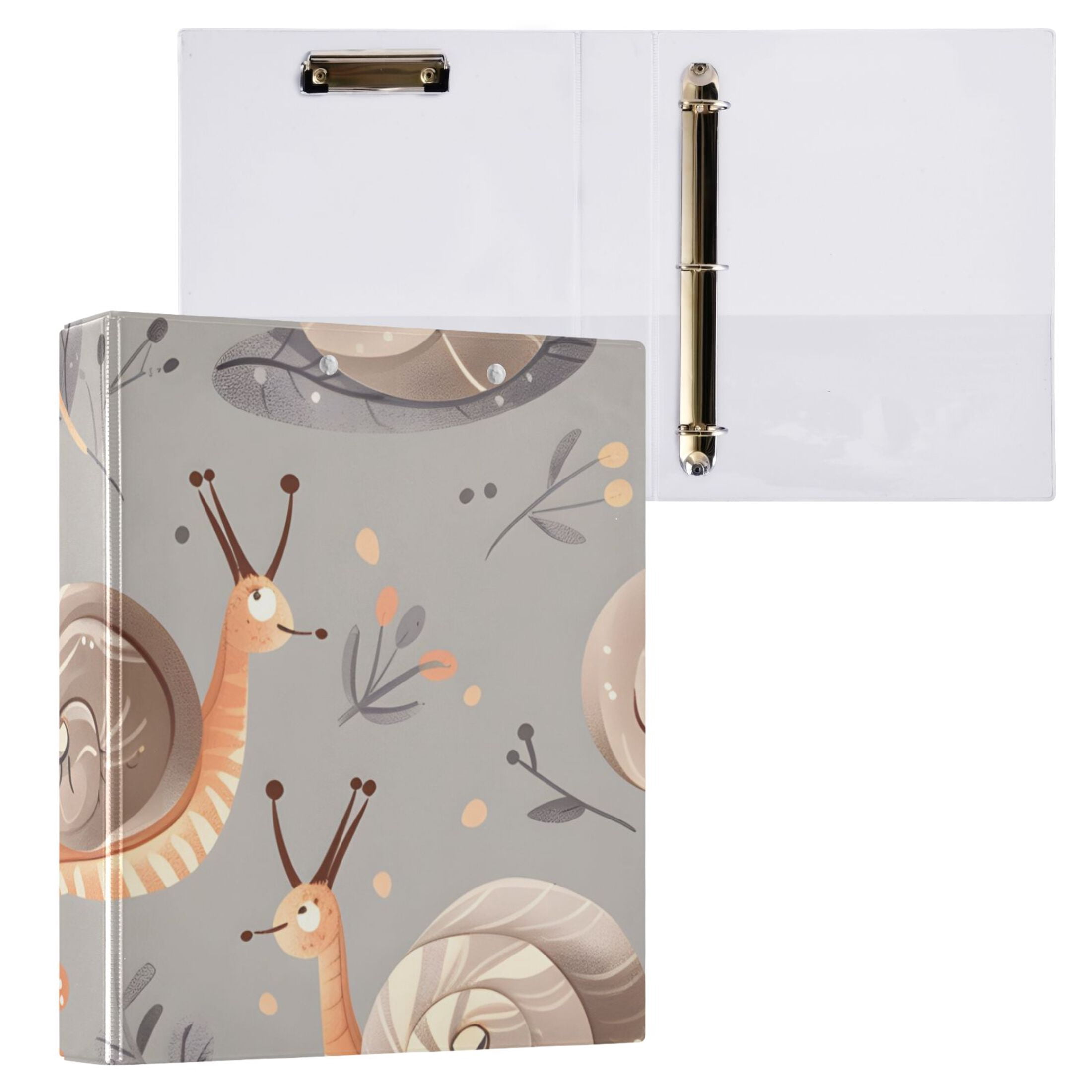 Snails Leaves 3 Ring Binders 1.5 inch Hardcover File Folders with Interior Pockets A4 Size Organizer for School Office Hospital