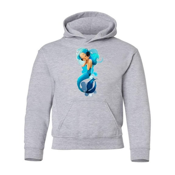 Cute Mermaid With Headphones Hoodie Juniors -Image by Shutterstock, x-Large