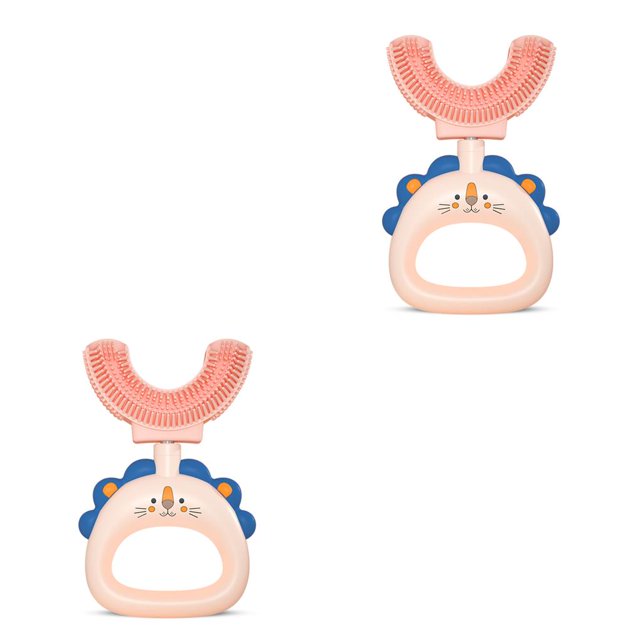 Jumpingount Cepillos de manuales en forma de U para niños pequeños, herramienta de limpieza de de 360 grados con mango, cepillos de plástico Rosa Typ 2 2Conjunto