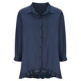thumbnail image 4 of Blmnix Workout Tops Women Blue Blouse Elbow-Length Ruffled Solid Collared Summer Tops, 4 of 6