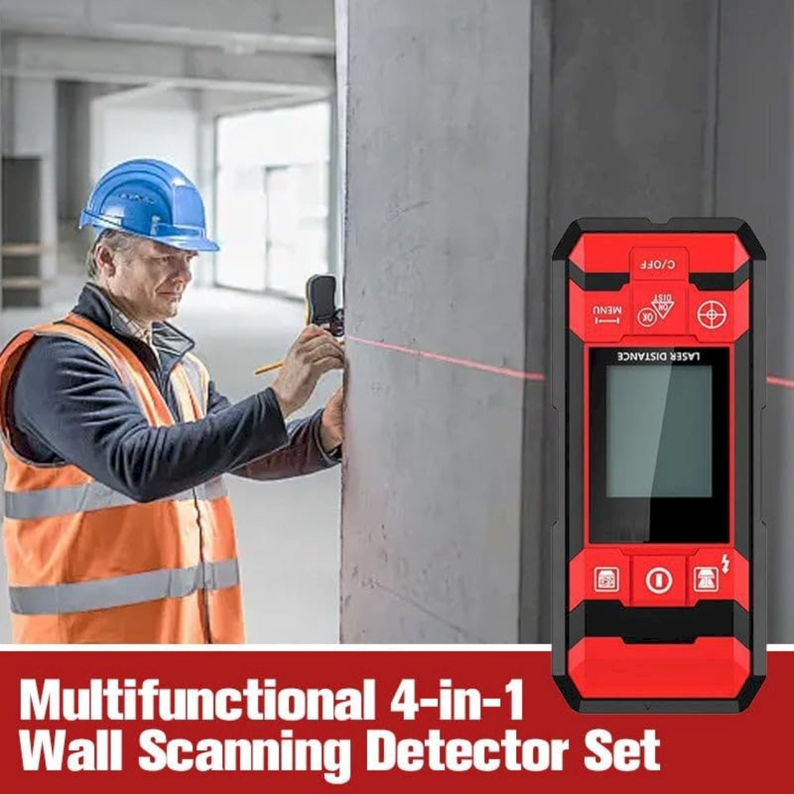 Clearance Measuring Tools under $30,Multifunctional 4 In 1 Wall Scanning Detector With Sensor LCD Display Accurate Positioning For Center And Edge Inspection Of Metal Studs Wires And Pipes(Witho
