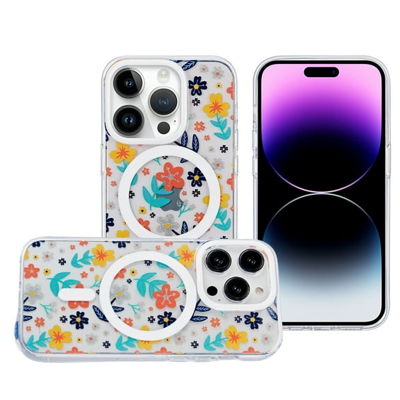 Designed for Apple iPhone 15 Plus (6.7") Fashion IMD Design Pattern Cute Design Hybrid Thick with Magnetic Circle MagSafe Compatible Phone Case Cover [Colorful Floral]