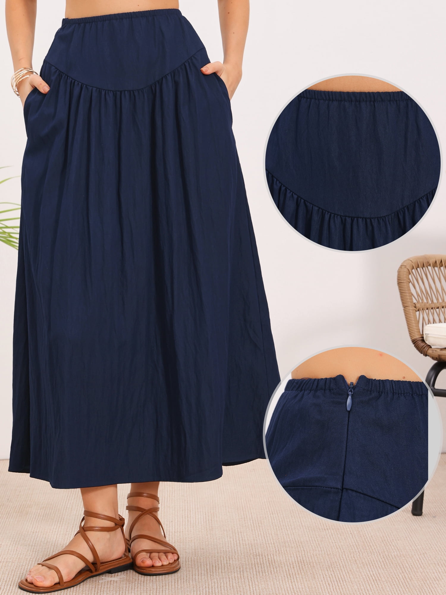DARING DIVA Women's Flowy Long Skirts Elastic Maxi Skirt X-Small Dark Blue