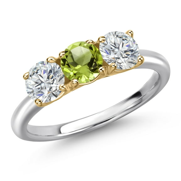 Gem Stone King 10K Two Tone Gold Green Peridot and Lab Grown Diamond Engagement Ring for Women | 1.55 Cttw | Round 5MM | Gemstone August Birthstone | Size 5