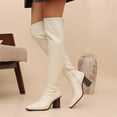 thumbnail image 4 of hopeusnice Women Knee High Stretch Boots With Square Toe Sole Chunky Heel Pull On Design For Fashion And Party Occasions White 37, 4 of 9