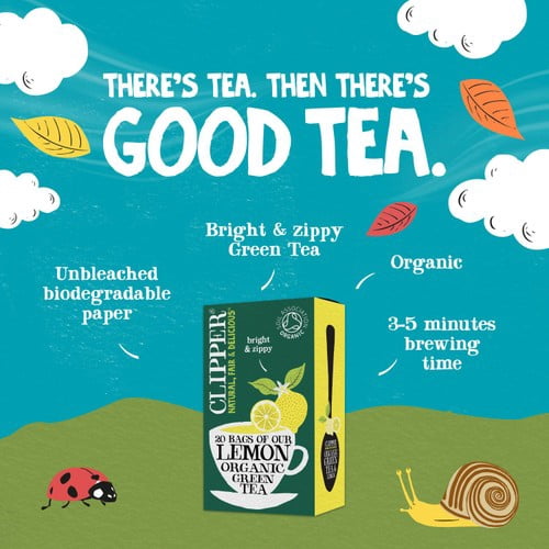 Clipper Organic Fairtrade Green Tea Bags with Lemon 20's, British Import (Pack of 3)