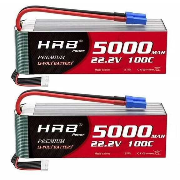 2Pcs HRB 6S 5000mAh 22.2V LiPo Battery EC5 for RC Helicopter Airplane Car Truck