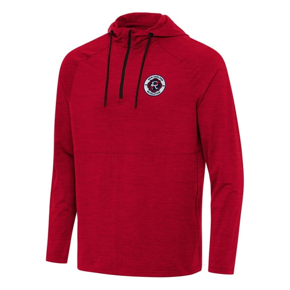 Men's Antigua Heather Red New England Revolution Spikes Raglan Quarter-Zip Hoodie