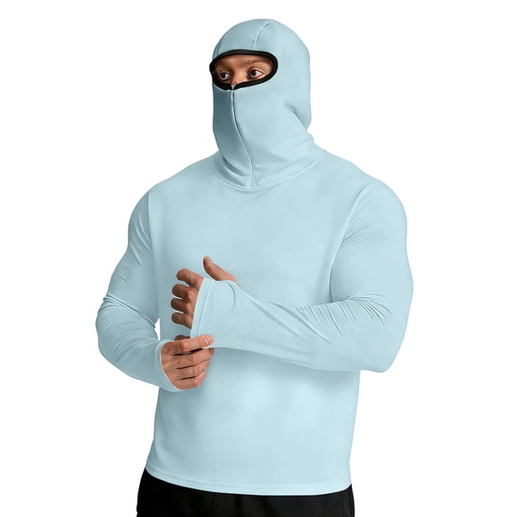 LNZGNM Mens UPF 50  Fishing Shirts with Mask Sun Protection Rash Guard Casual Lightweight Quick Dry Long Sleeve Cooling Hoodies Swimming Performance Shirts,Light Blue 3XL