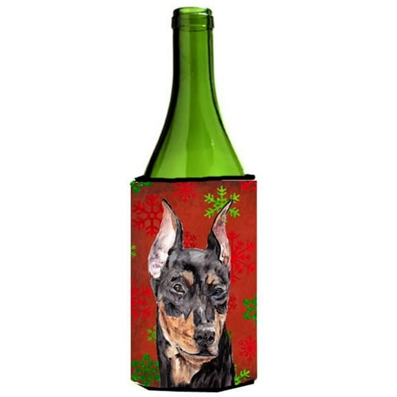 German Pinscher Red Snowflakes Holiday Wine bottle sleeve Hugger  24 Oz.