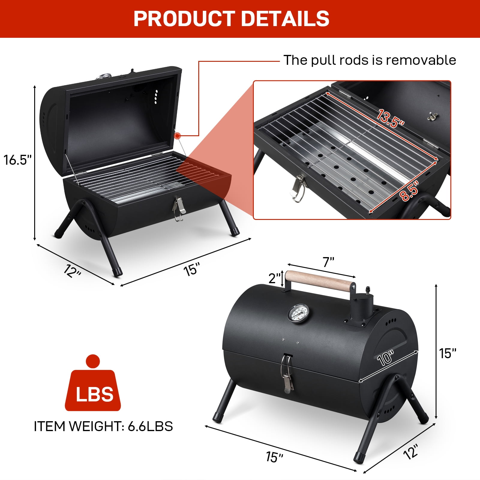 34-inch BBQ Charcoal Grill Outdoor Portable Barbecue Grill