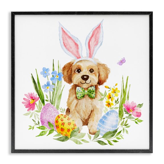 Stupell Industries Shabby Chic Playful Easter Puppy Black Framed Giclee Art, 12 x 12, by Amy Hall
