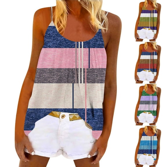 pstuiky Tank Tops, Women Floral Print Sleeveless Camisole Blouse with Round Neck and Fold Design Casual Summer Top for Women Fashion Basic Staple Tee Going out Tops Army Green L