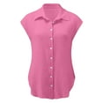 thumbnail image 4 of Fartey Summer Tops for Women 2025 Trendy Cotton Linen Button Down Shirts Dressy Cap Sleeve Collared Business Casual Blouses Plus Size Work Vacation Clothes Pink XXXXL, 4 of 5