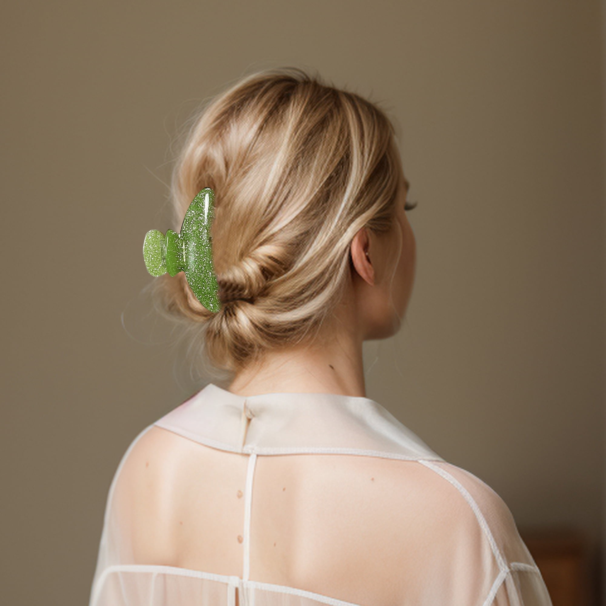 NOMADIC NOOK Women's French Large Hair Caw Clips 3 Pcs Green Beige Brown