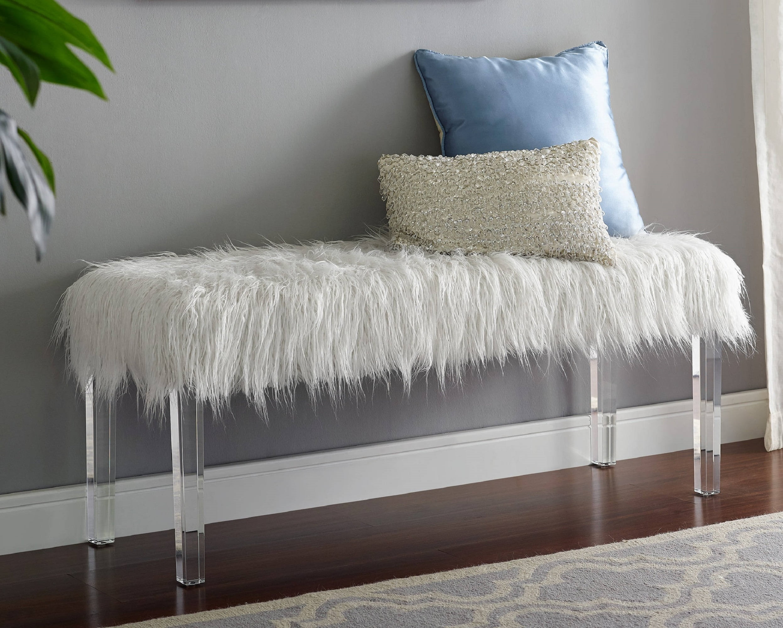 Buy White Faux Fur Bench Casual Glam Accent at Ubuy Zimbabwe