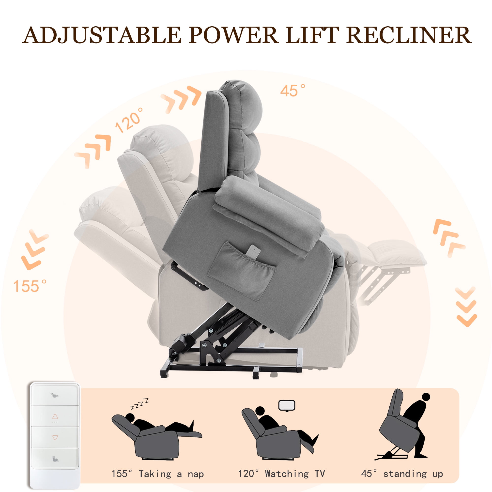 Korser Small Power Lift Recliner Chair for Elderly with Memory Function Linen for Living Room,Dark Grey