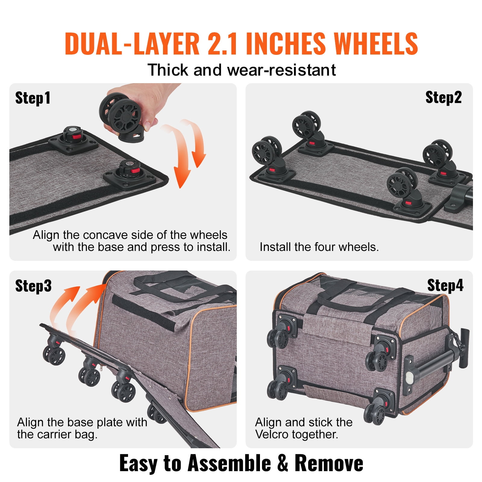 KFFKFF Cat Vehicle With Wheels, Airlines Approve, 22 -pound Rolling Pet Vehicle, Gray, Suitable For Cats and Dogs, Small and Medium -sized Animals, Kittens Puppy