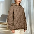 thumbnail image 2 of jtjvou Quilted Jackets for Women Zip Up Hooded Winter Coats Lightweight Loose Puffer Padded Outerwear with Pockets Coffee L, 2 of 7