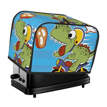 

KLL Dinosaur Riding a Motorcycle Print 2 Slice Toaster Dust Covers Kitchen Small Appliance Cover with 2 Pockets Can hold Jam Spreader Knife & Toaster Tongs (11.4 x 7.9 x 7.5)