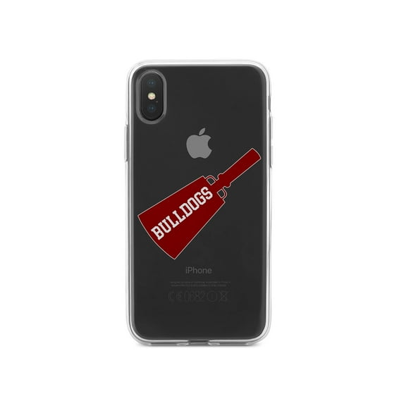 DistinctInk Clear Shockproof Hybrid Case for iPhone XR (6.1" Screen) - TPU Bumper, Acrylic Back, Tempered Glass Screen Protector - Bulldogs Cowbell - Maroon, Gray