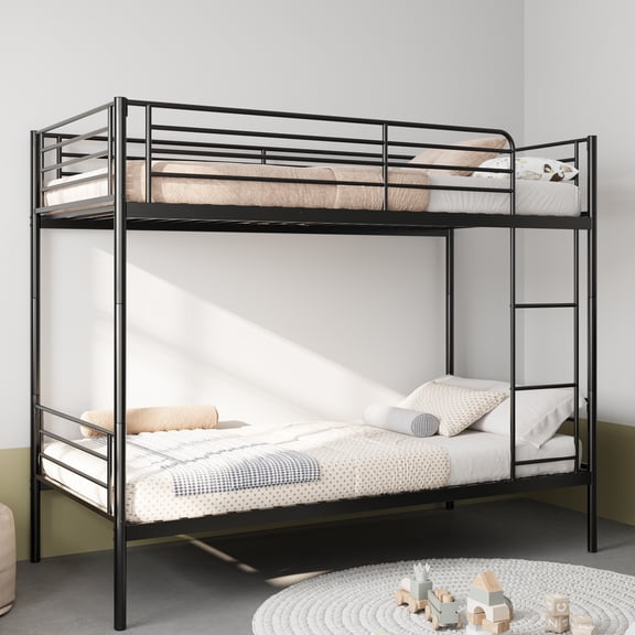 DreamBuck Bunk Bed Twin over Twin Metal Twin Bunk Beds Heavy Duty Bunk Bed for Adults Teens, Convertible Into 2 Beds with Ladder, Safety Guard Rail, Space-Saving, Noise Free