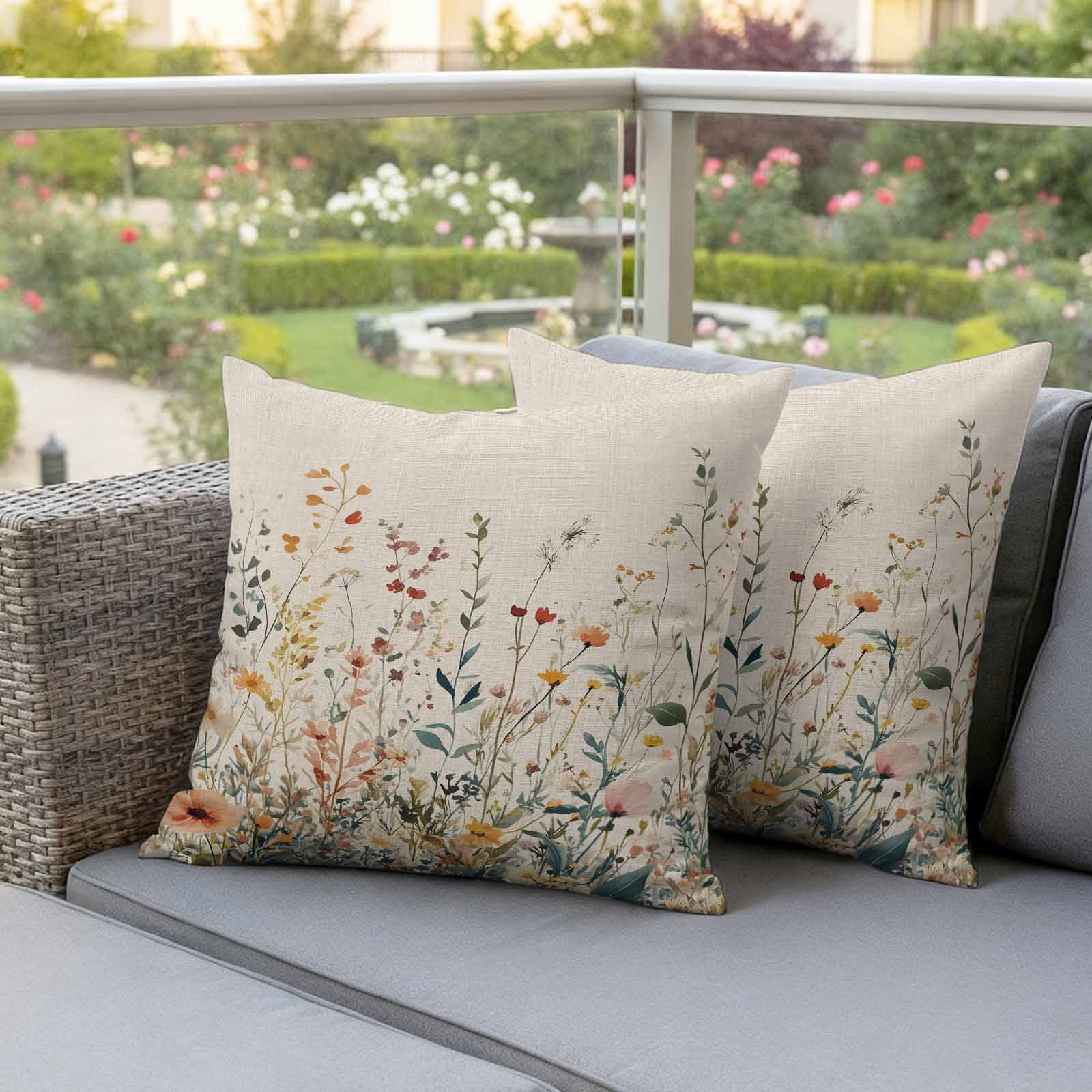 Pack of 2 Outdoor Pillow Covers 24x24 Inch Waterproof Vintage Botanical Throw Pillow Covers,Decorative Couch Pillow Case Sham Spring Floral Summer Botanical Rustic Patio Pillowcases Cushion Cover