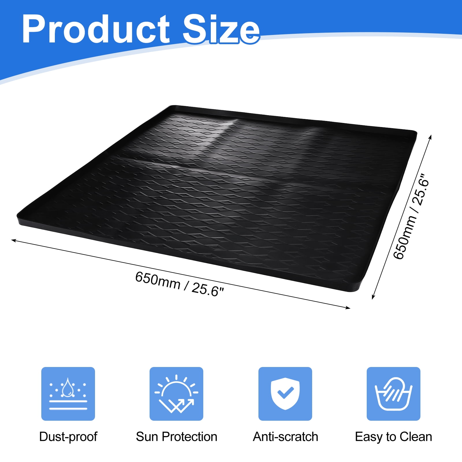 Uxcell Washer and Dryer Top Protector Mat (25.6" x 25.6") - Non-Slip Heat-Resistant Leak-Proof Washable, Silicone Washing Machine Top Cover Pad for Home/Kitchen/Laundry Room, Black