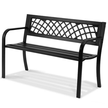 KFFKFF Outdoor Bench, 46-inch Metallic Yard Seat, Supports up to 480 lbs, Outdoor Park Seating with Rear Support and Hand Rests, Ideal for Gardens, Parks, Lawns, and Front Verandas