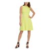 DKNY Womens Green Zippered Bow-trim Cutout-back Sleeveless Crew Neck Above The Knee Party Fit + Flare Dress 6