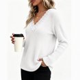 thumbnail image 7 of Tops for Women Lace V-Neck Soft Long Sleeve Ribbed Knit Pullover Casual Fall Winter Shirt, 7 of 7