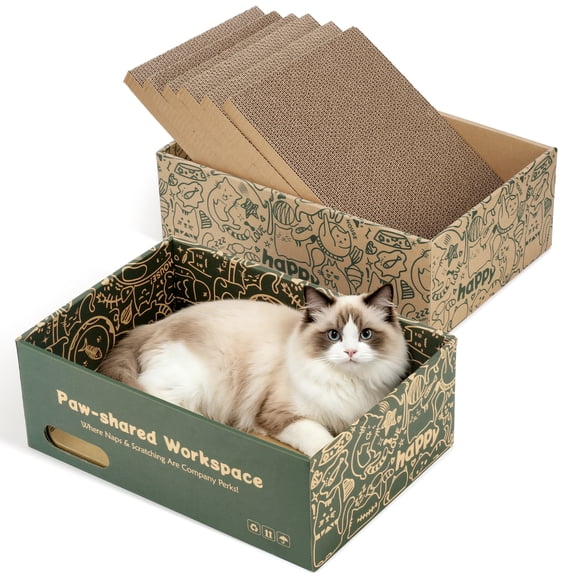 ARGOPET 6 Pack Cardboard Cat Scratcher with 2 Lounge Boxes, Reversible Corrugated Scratching Pads for Indoor Cats Kittens Nest, Furniture Protector