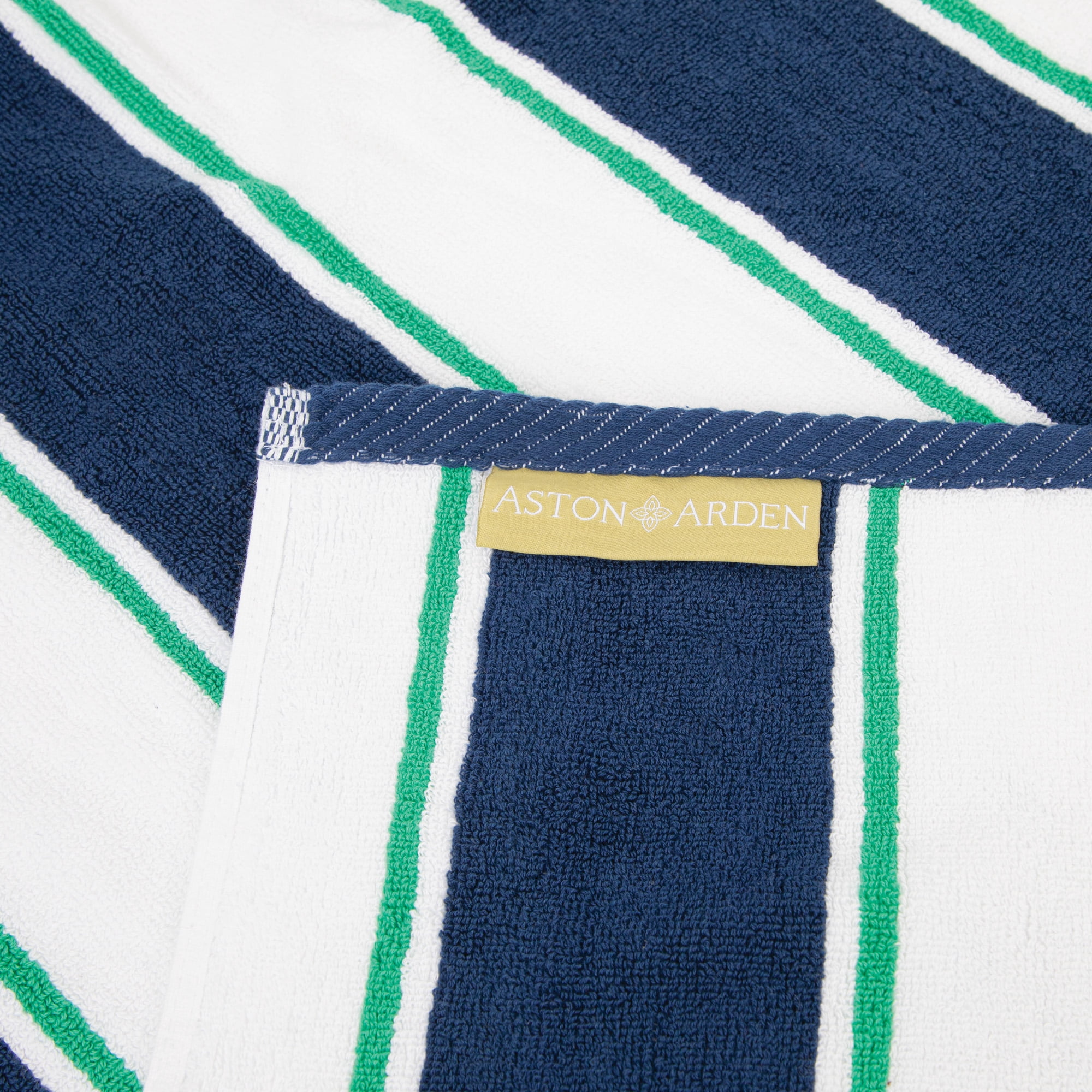 Aston & Arden Luxury Beach Towel, Oversized 35x70 in., Ultra Soft and Plush, Thick 600 GSM, Navy and Green Pinstripes