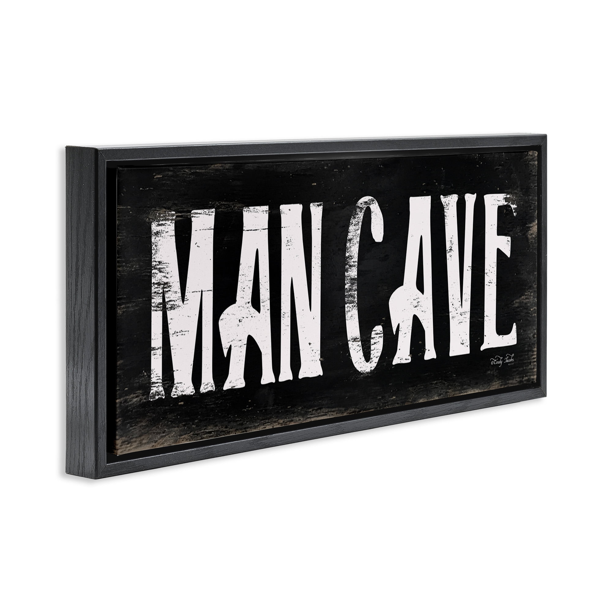 Stupell Industries Man Cave Black And White Typography Painting Black Floater Framed Canvas Art Print Wall Art, 25 x 11