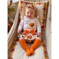thumbnail image 5 of RUINIXCW Newborn Baby Girl My First Thanksgiving Outfit Infant Baby Girl Fall Winter Clothes Cute Turkey Letter Print Long Sleeve Jumpsuit and Skirt Skort Socks Headband Set, 5 of 9