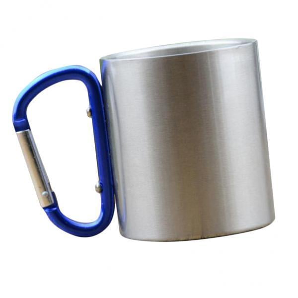 2x Taza de Doble Pared de material acero Inoxidable de Mosquetón perfecl Taza de camping plata