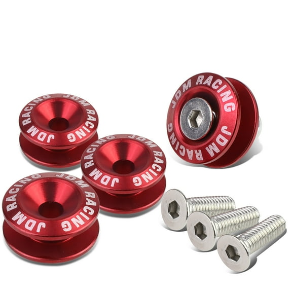 DNA Motoring BQR-ZTL-9035-RD Pack of 4 - Anodized Aluminum Front/Rear Rivet Style Bumper Trunk Quick Release Fastener Kit (Red)