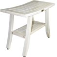 thumbnail image 1 of Compact Curviliniear Teak Shower / Outdoor Bench with Shelf in Driftwood Finish, 1 of 1