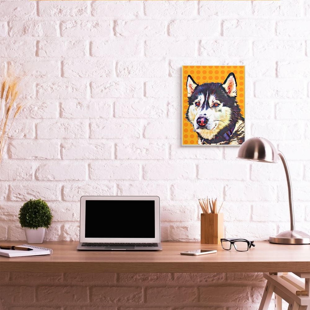 Stupell Industries Pop Art Husky Dog over Orange Polka Dots Designed by Kim Curinga