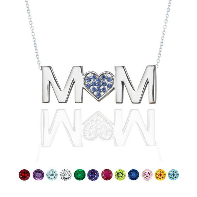 Collar con colgante MOM de JeenMata - Zafiro azul - Piedra natal de septiembre - Chapado en oro blanco