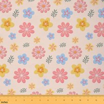 Homewish Kawaii Cherry Blossoms Fabric by the Yard 1 Yard for Kids, Cute Cartoon Flower Floral Room Decor Fabric by the Yard, Orange Princess Style Sewing Fabric, Lightweight Room Decor
