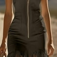 thumbnail image 6 of VEKDONE Women's Faux Suede Sleeveless Dress Zip Up Lapel Fringe Hem Mini Dress Fashion Slim Fit Party Tassel Dress Coffee L, 6 of 7