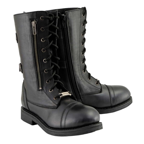 Milwaukee Leather Women's Graze Black Leather Lace-Up Motorcycle Boots with Zipper Pocket MBL9369 10.5