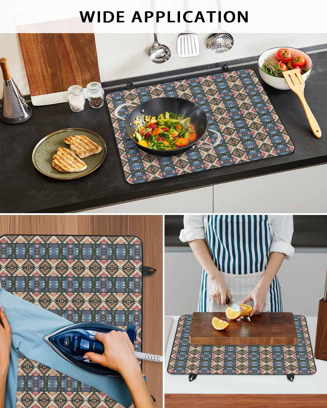 nqOlkjepod Large Induction Cooktop Protector Mat 24"x21", Vintage Boho Stove Top Covers for Electric Stove, Farmhous Country Ethnic Abstract Geometric Stove Burner Cover Mats, Glass Top Stove Cover