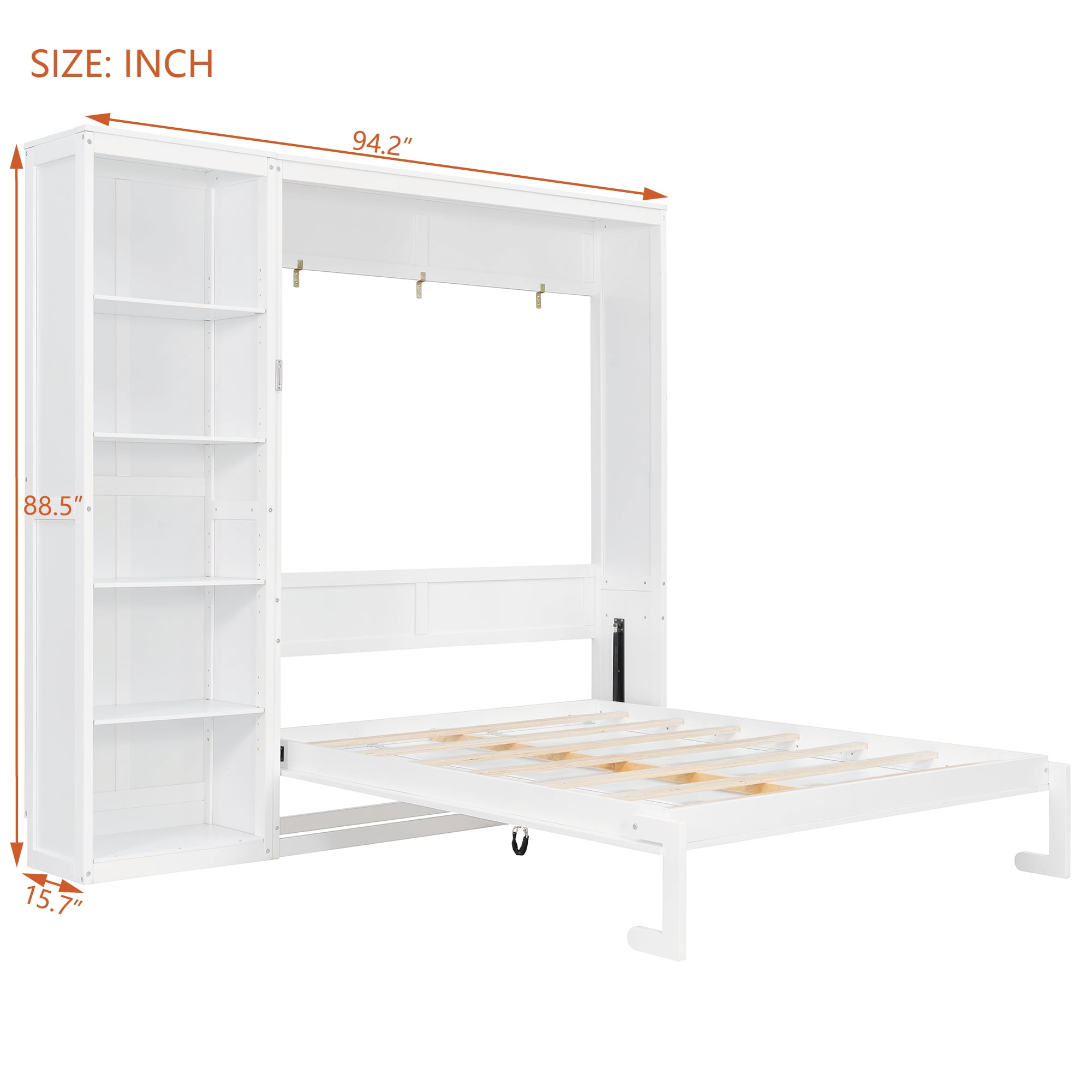 Noble House Queen Murphy Wall Bed with 5-Layer Shelves,White