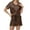 Brown, variant on 2 Piece Lounge Set Women Women's Solid Color V-neck Ice Silk Suit Female Home Clothes Short-sleeved V-neck Top/shirt Suit Brown 2X