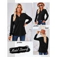 thumbnail image 7 of QAFOPEH Women's Button Down V Neck Long Sleeve Solid Color Casual Henley Shirt Tops, 7 of 7