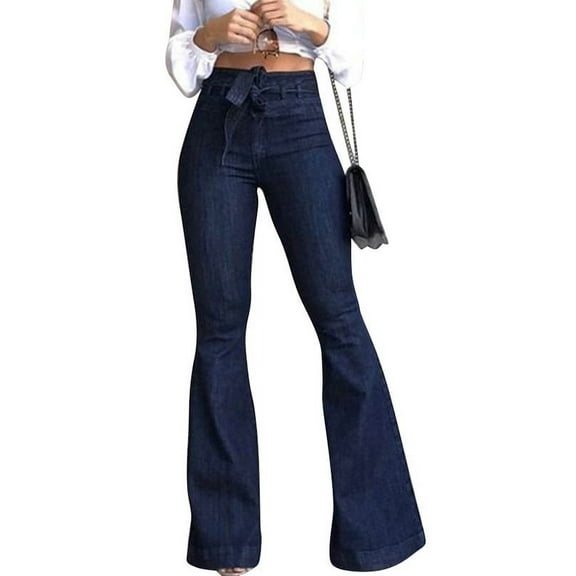 Joinnvt Women's Solid Color High Waist Wide Leg Denim Flared Pants Jeans