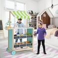 thumbnail image 3 of OLAKIDS Wooden Grocery Store Marketplace Toy, Colorful Supermarket Pretend Play, Extra Storage 6 Ice Creams Scales Bells Chalkboards, Fun Indoor Farmer's Market Stand Set Gift for Ages 3+, 3 of 9