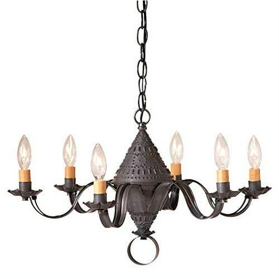Irvins Country Tinware 6-Arm Small Concord Chandelier in Kettle Black